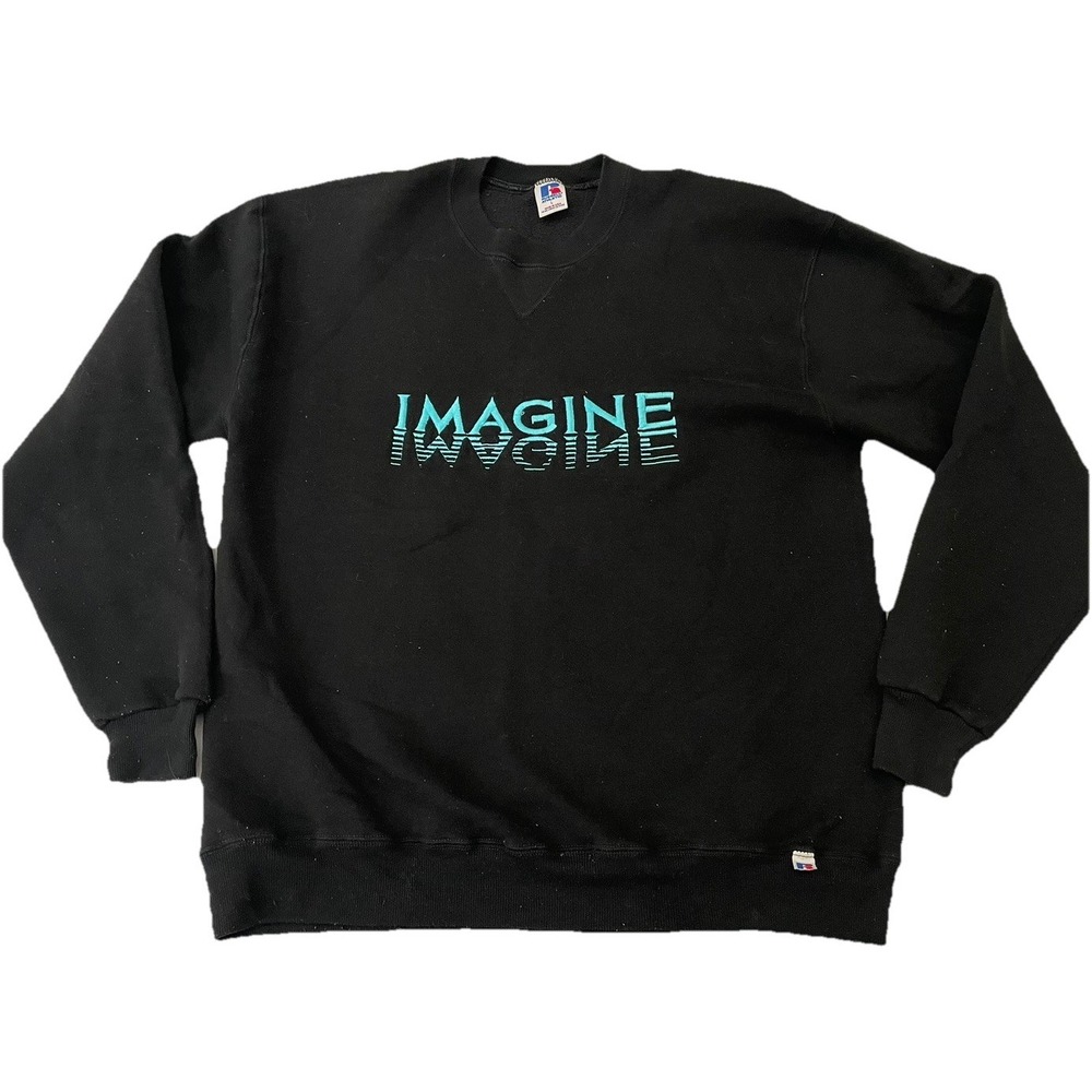 Vintage 90s Russell Athletic Imagine Crewneck Sweatshirt Large Black Made in USA
